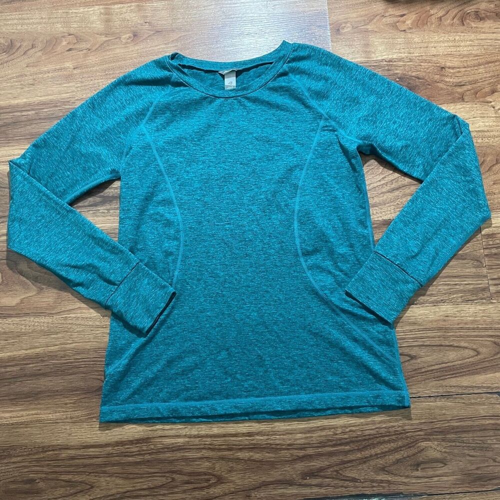Eddie Bauer Sweatshirt Blue Pullover Crewneck Shirt Thumbhole Polyester Women LG